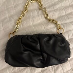 Black Shoulder Clutch with Gold Chain